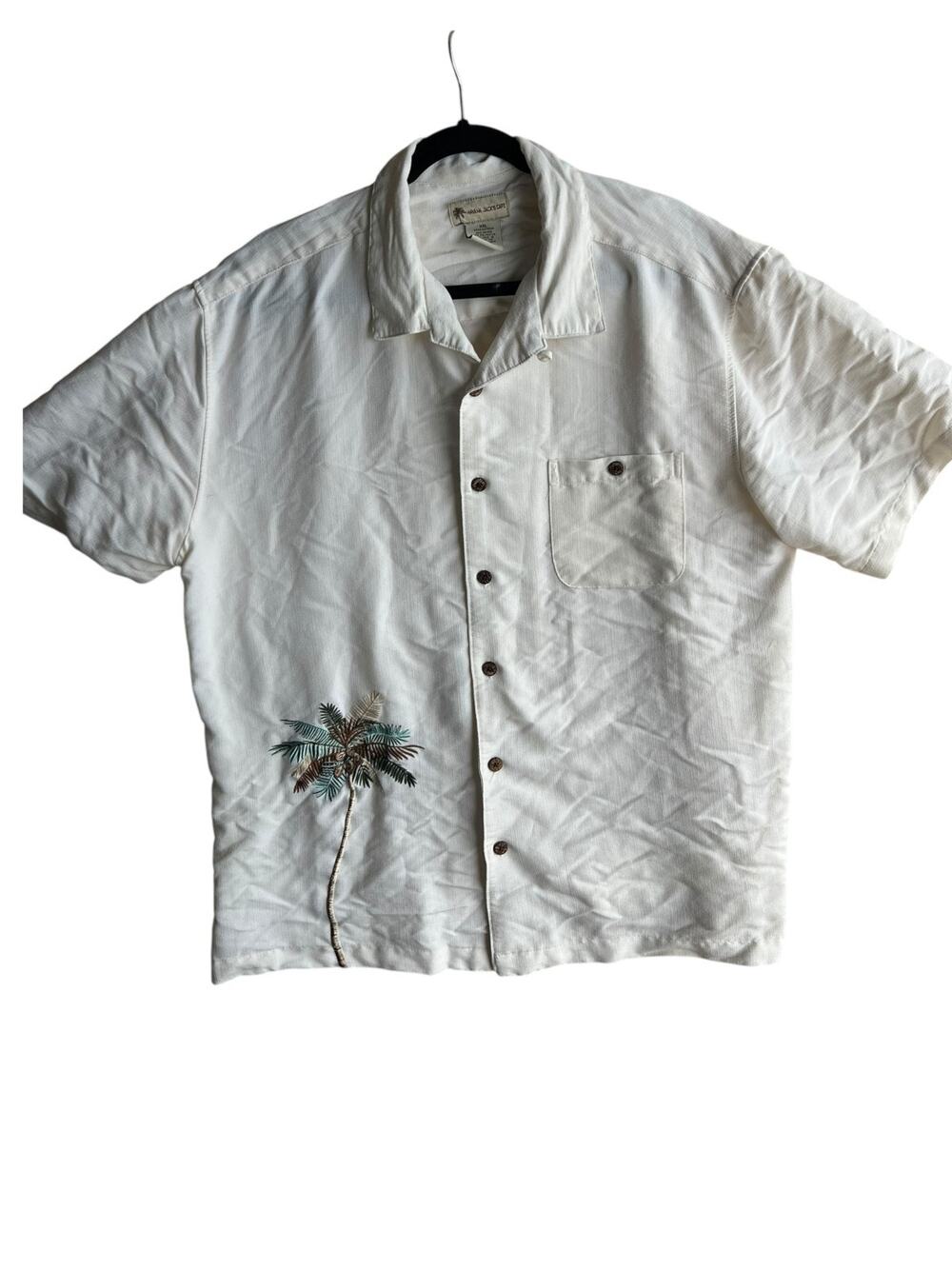Havana Jack's Cafe Men's Vintage Shirt Palm Embroidered Off White Size XXL